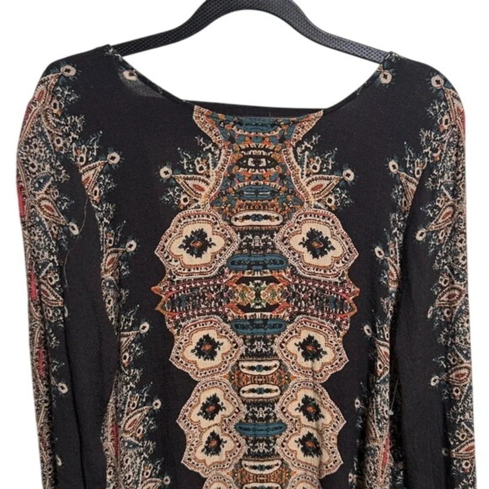 Free People Boho Paisley Medallion Open Back Mini Dress‎ Black Multi Medium